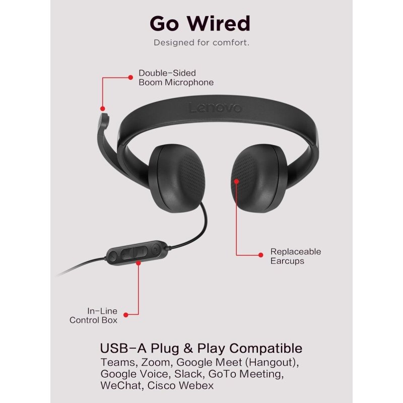 Casques avec Microphone Lenovo 4XD1P83425 Noir - ONLYTECK