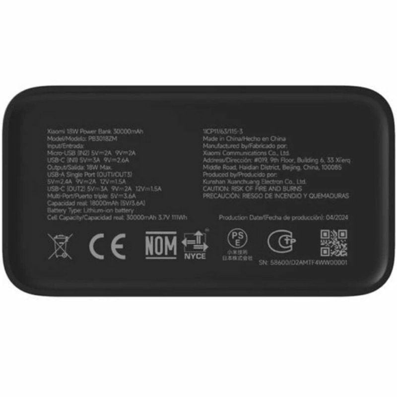 Chargeur d'ordinateur portable Xiaomi Noir 30000 mAh - ONLYTECK