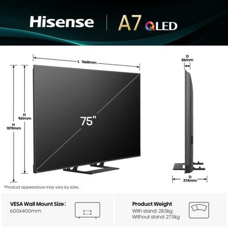 TV intelligente Hisense 75A7Q 75" 4K Ultra HD LED HDR D - LED - ONLYTECK