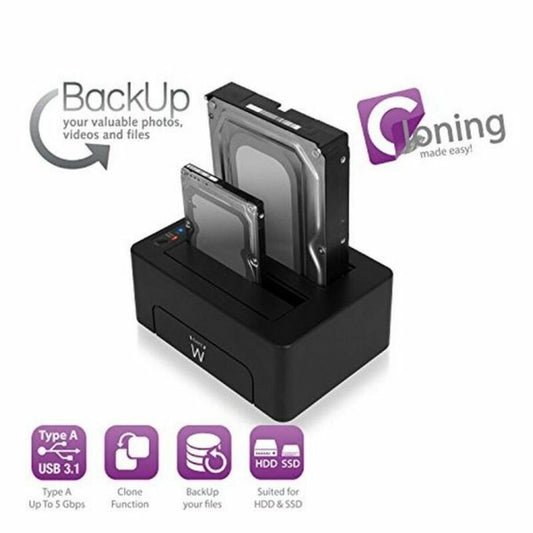 Dock Station Dual Ewent EM7014 Dual 2.5" - 3.5" USB 3.1 ABS Noir - ONLYTECK