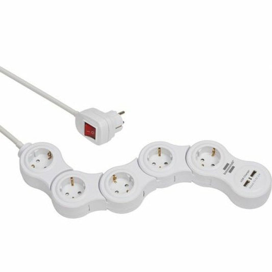 Multiprise 5 Prises avec Interrupteur Brennenstuhl Vario - Power Blanc 3600 W USB x 2 (1,4 m) - ONLYTECK