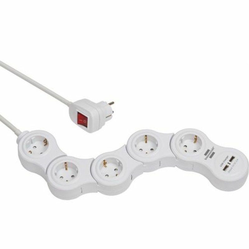 Multiprise 5 Prises avec Interrupteur Brennenstuhl Vario - Power Blanc 3600 W USB x 2 (1,4 m) - ONLYTECK