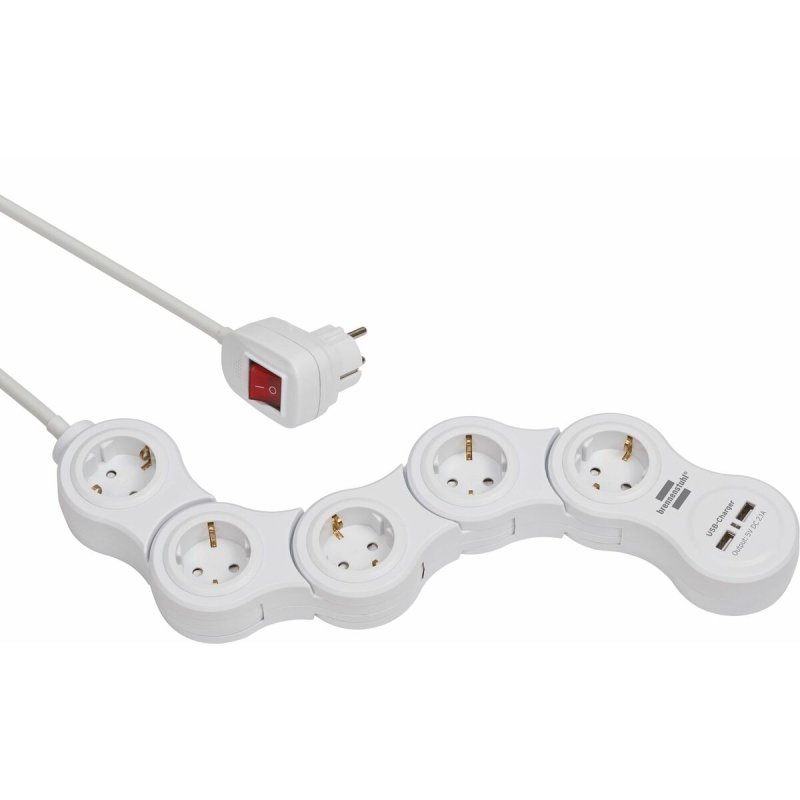 Multiprise 5 Prises avec Interrupteur Brennenstuhl Vario - Power Blanc 3600 W USB x 2 (1,4 m) - ONLYTECK