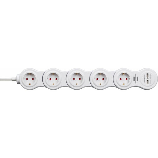 Multiprise 5 Prises avec Interrupteur Brennenstuhl Vario - Power Blanc 3600 W USB x 2 (1,4 m) - ONLYTECK