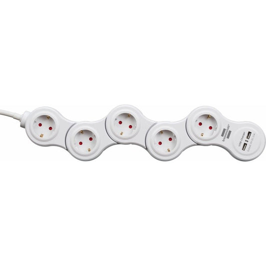 Multiprise 5 Prises avec Interrupteur Brennenstuhl Vario - Power Blanc 3600 W USB x 2 (1,4 m) - ONLYTECK