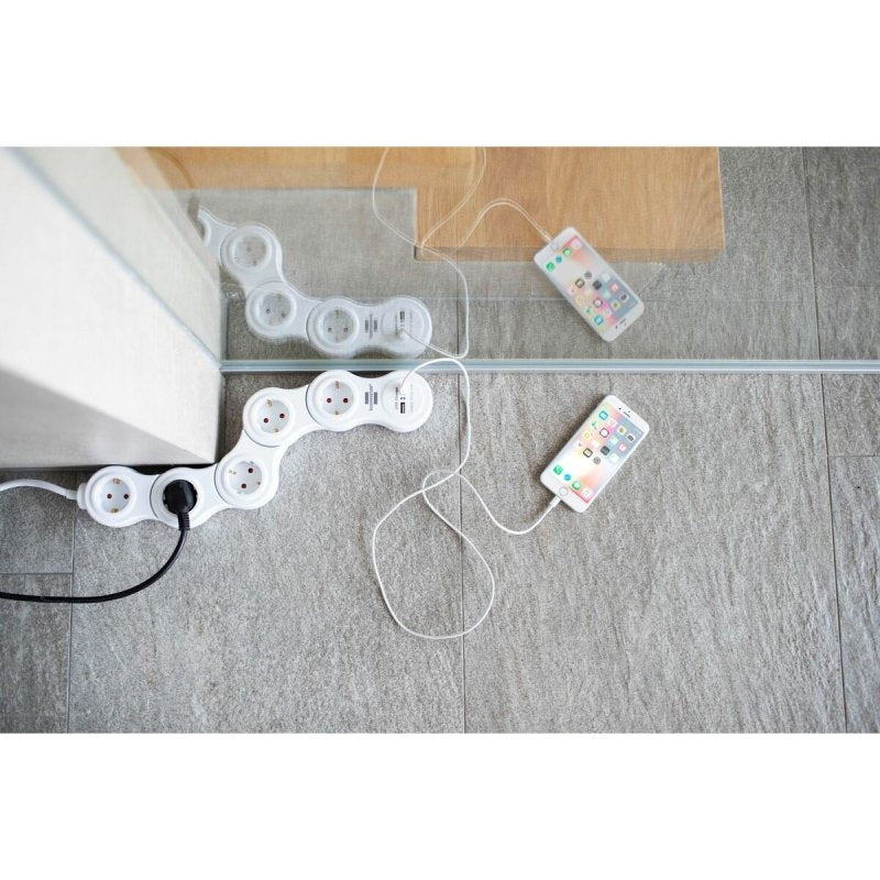Multiprise 5 Prises avec Interrupteur Brennenstuhl Vario - Power Blanc 3600 W USB x 2 (1,4 m) - ONLYTECK
