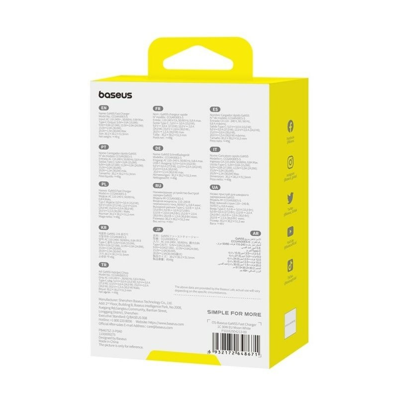 Chargeur mural Baseus P10162504213 - 00 Blanc 30 W - ONLYTECK