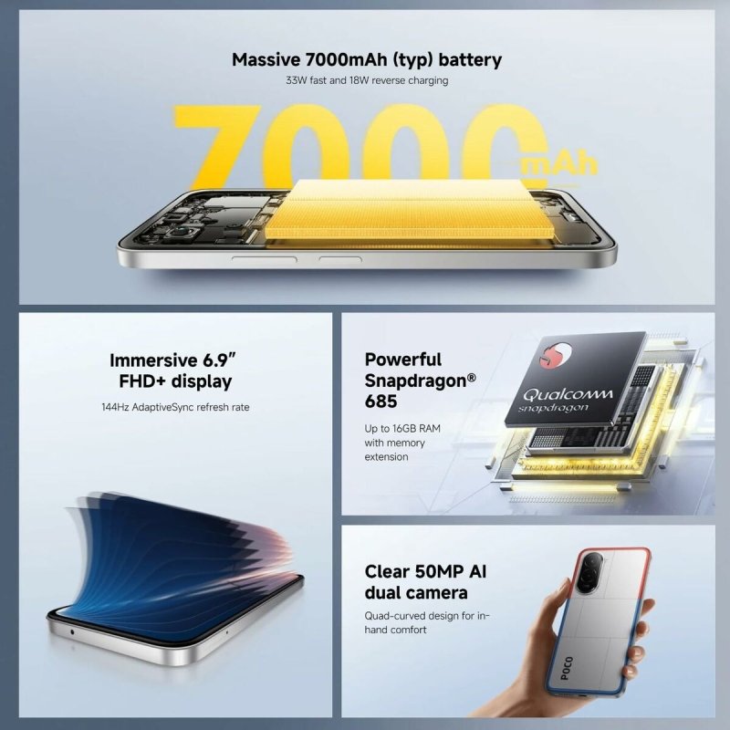 Smartphone Xiaomi POCO M7 Octa Core 8 GB RAM 128 GB Noir 6,9" - ONLYTECK