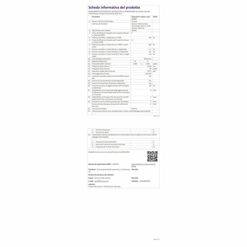 TV intelligente Hisense 85A6Q 85 85" 4K Ultra HD LED HDR D - LED - ONLYTECK