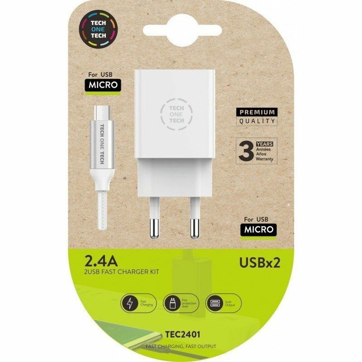 Chargeur mural Tech One Tech TEC2401 Blanc - ONLYTECK