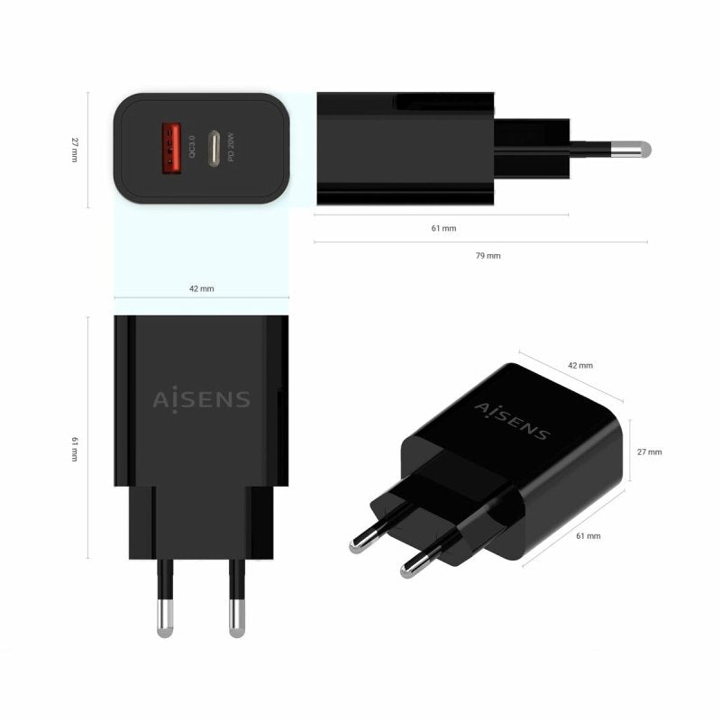 Chargeur mural Aisens A110 - 0682 Noir 20 W - ONLYTECK