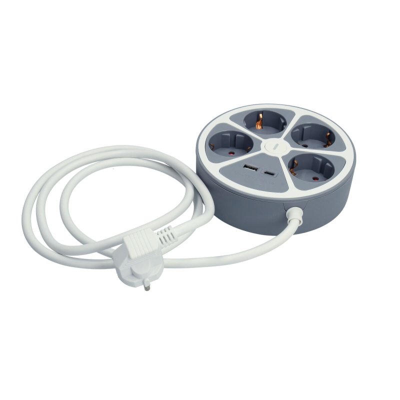 Rallonge 4 prises Schuko avec interrupteur TM Electron 3680 W Blanc Gris 30 W (1,5 m) - ONLYTECK