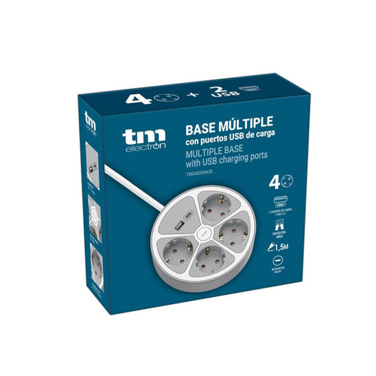 Rallonge 4 prises Schuko avec interrupteur TM Electron 3680 W Blanc Gris 30 W (1,5 m) - ONLYTECK